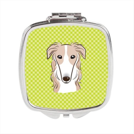 CAROLINES TREASURES Checkerboard Lime Green Borzoi Compact Mirror- 2.75 x 3 x .3 In. BB1290SCM